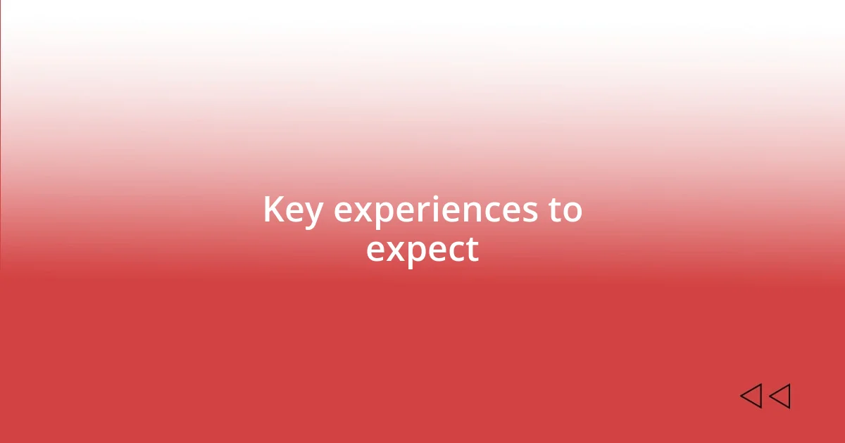 Key experiences to expect